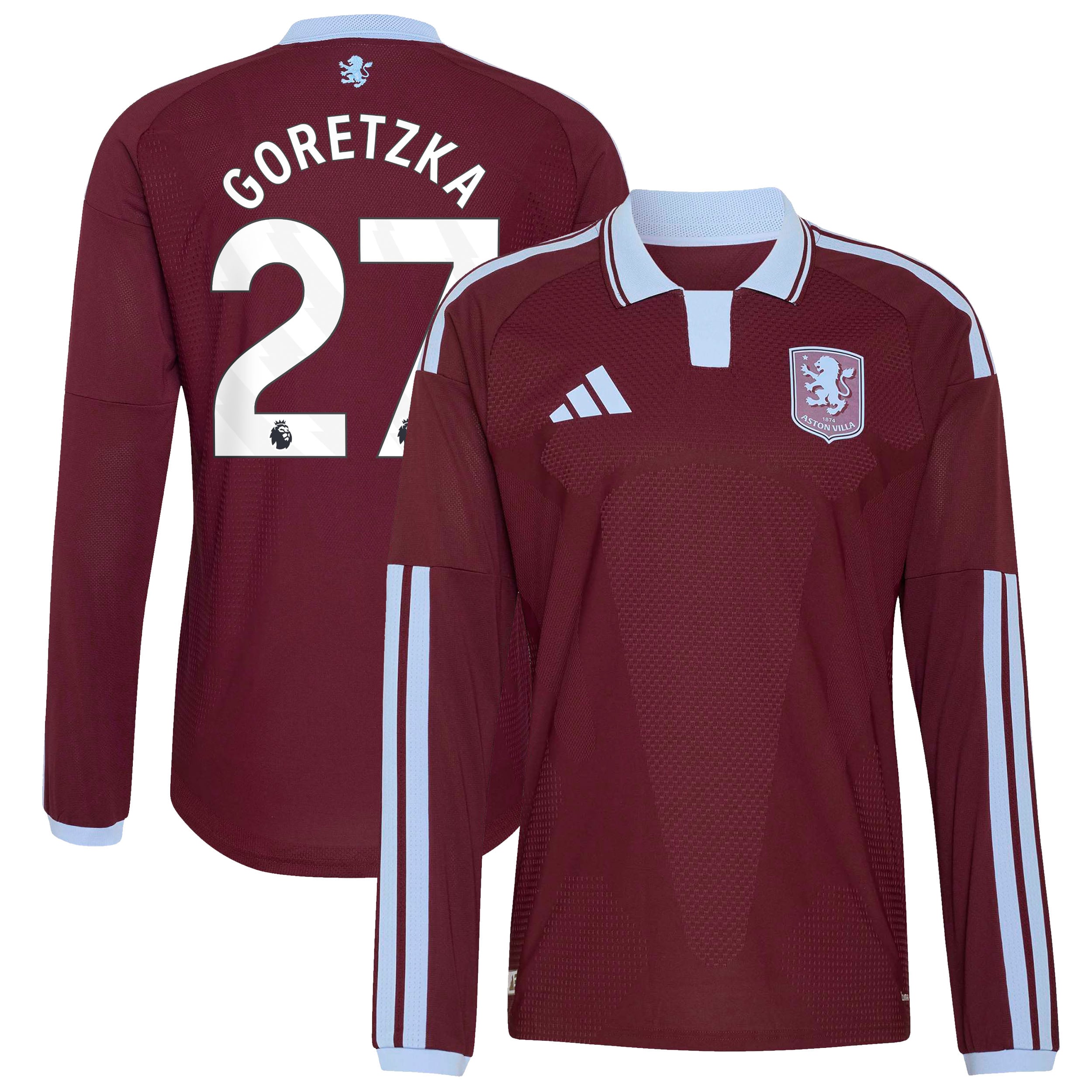 Aston Villa adidas Home Authentic Shirt 2026-27 - Long Sleeve with Goretzka 27 printing, , rebel_hi-res