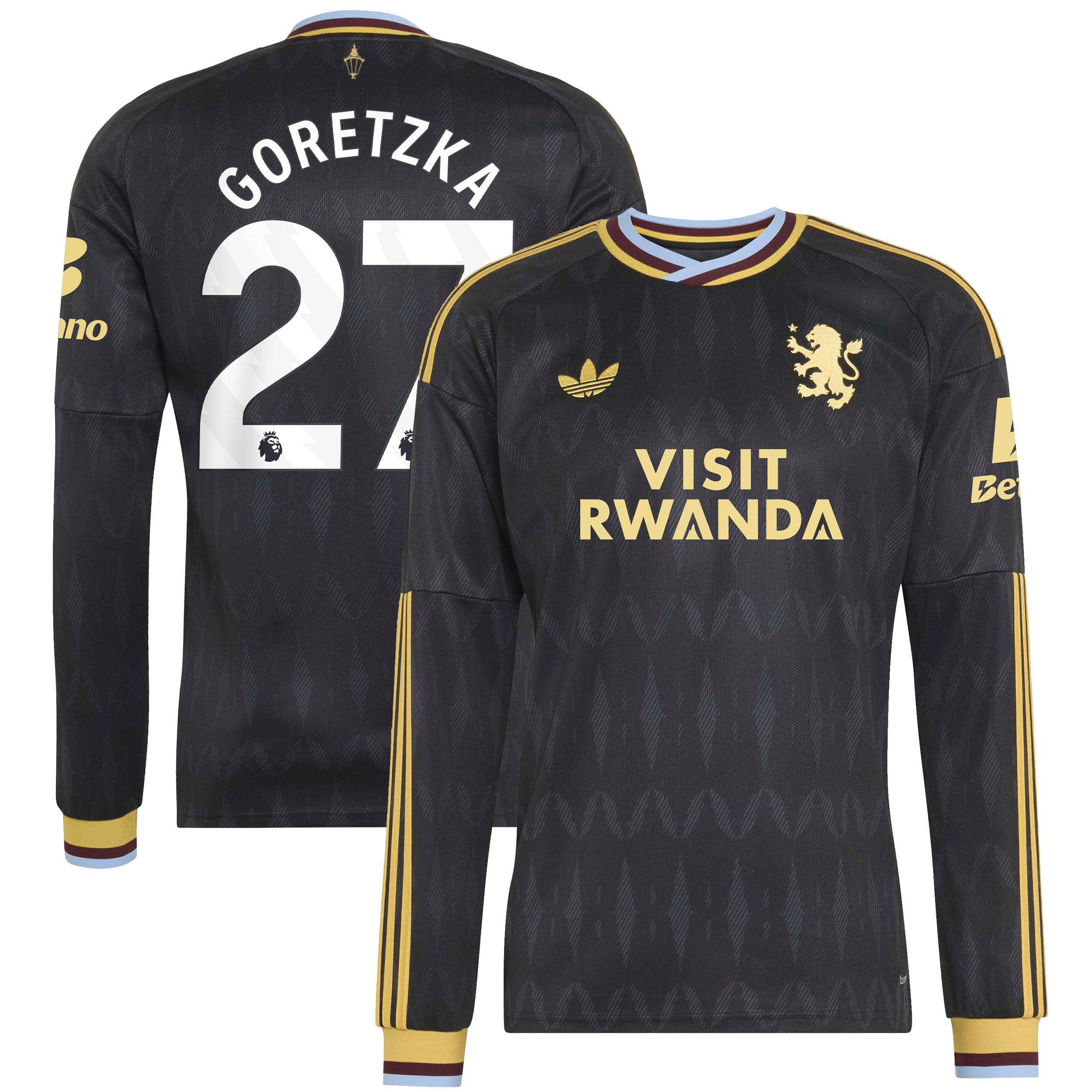 Aston Villa adidas Away Shirt 2026-27 - Long Sleeve with Goretzka 27 printing, , rebel_hi-res