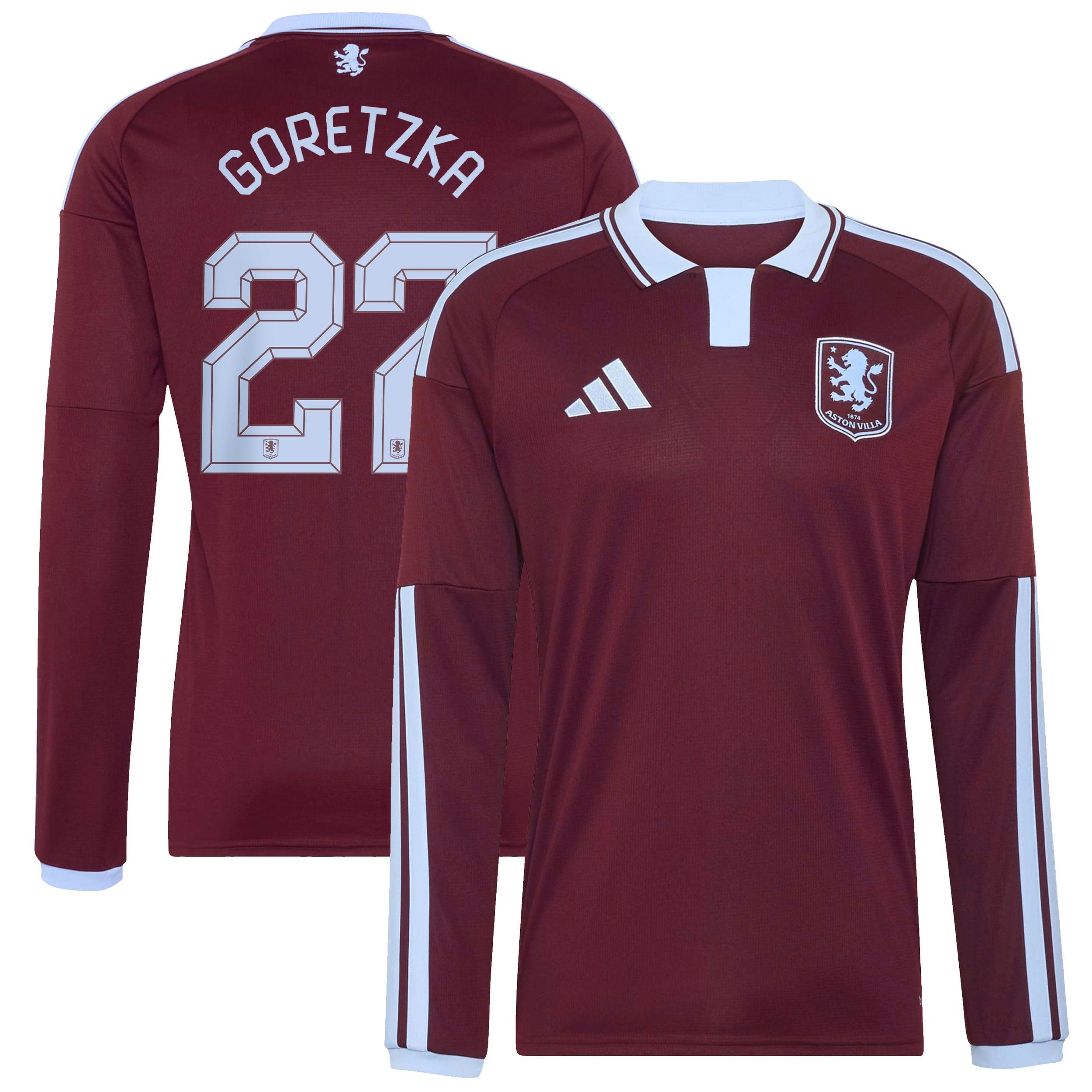 Aston Villa adidas Home Shirt 2026-27 - Long Sleeve with Goretzka 27 Cup printing