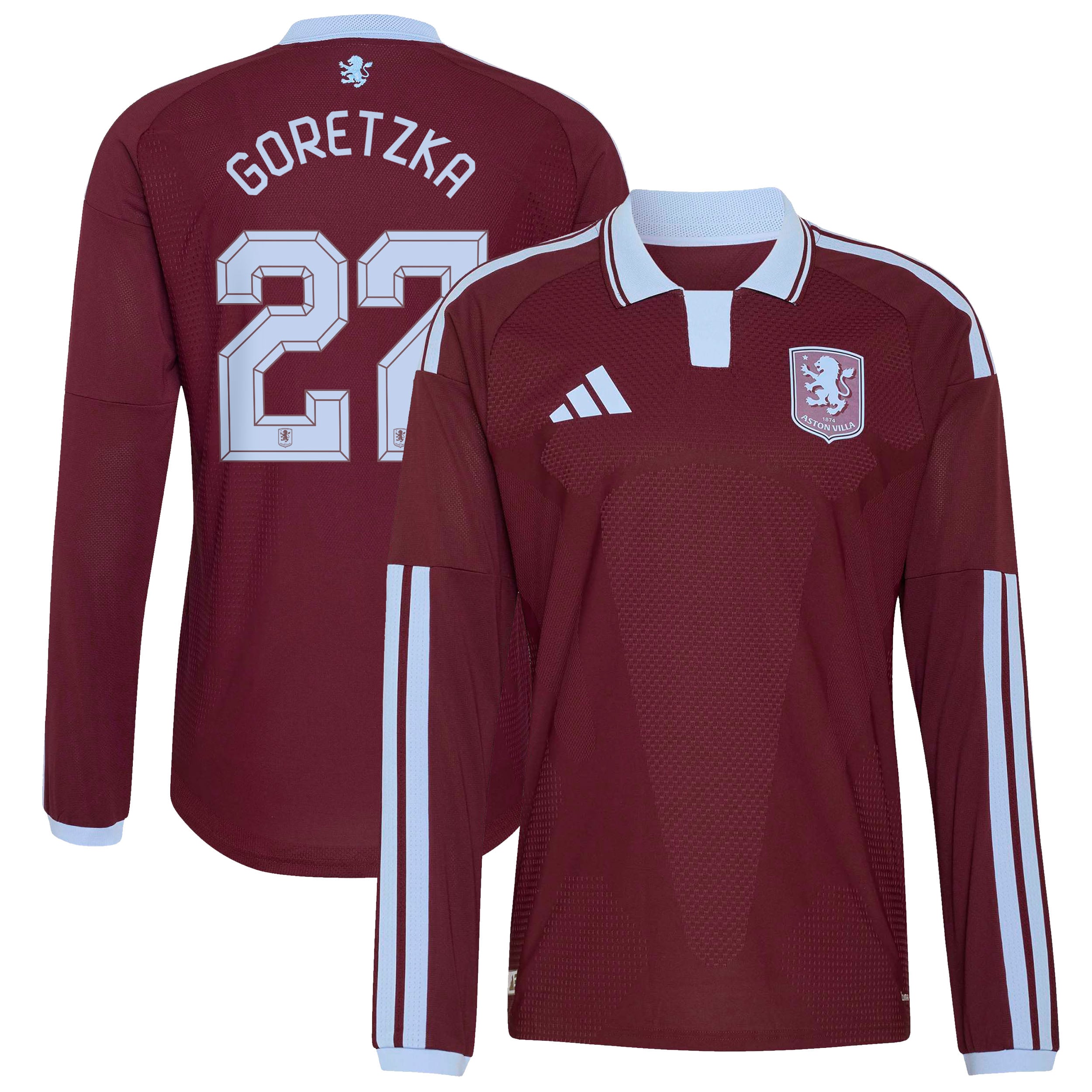 Aston Villa adidas Home Authentic Shirt 2026-27 - Long Sleeve with Goretzka 27 Cup printing