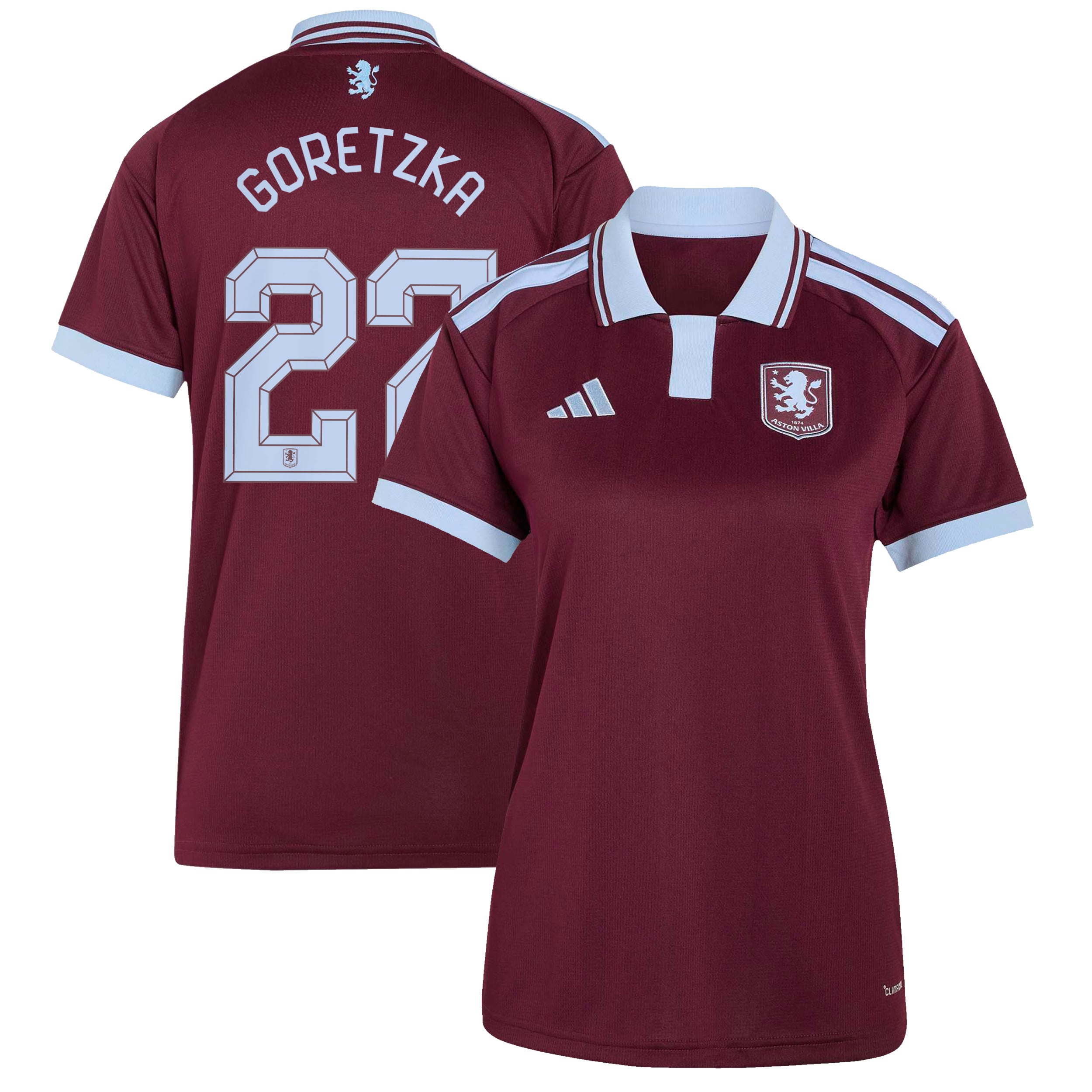 Aston Villa adidas Home Shirt 2026-27 - Womens with Goretzka 27 Cup printing