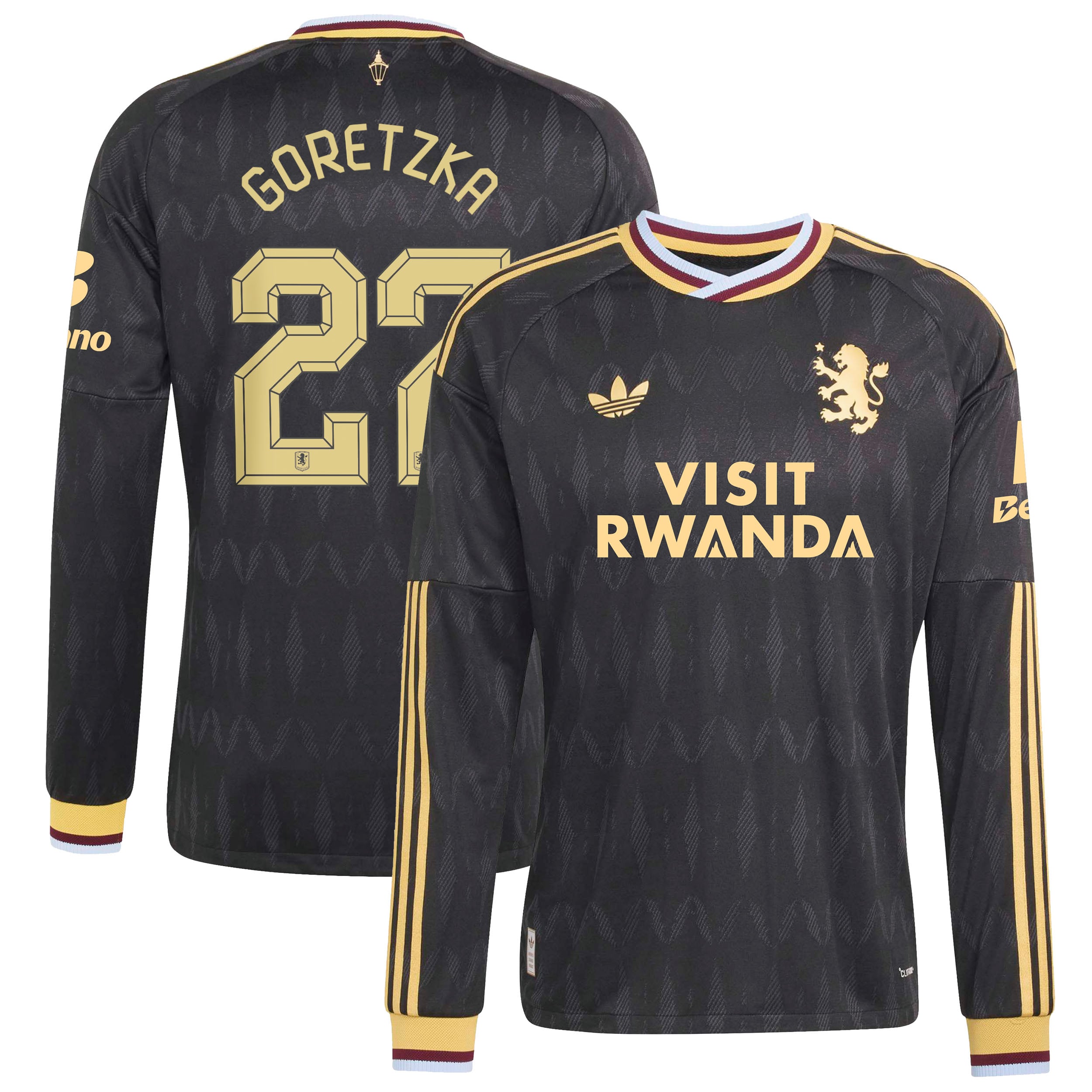 Aston Villa adidas Away Authentic Shirt 2026-27 - Long Sleeve with Goretzka 27 Cup printing, , rebel_hi-res