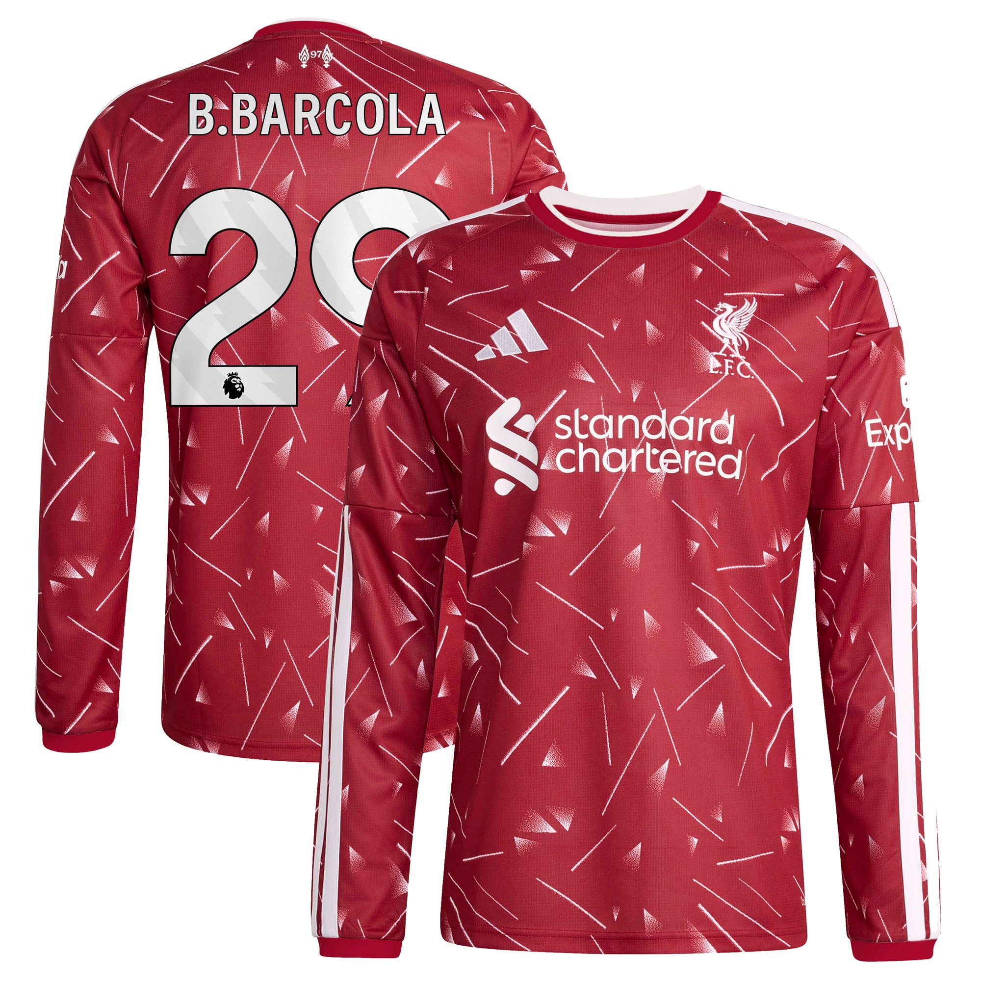 Liverpool adidas Home Shirt 2026-27 - Long Sleeve with B.Barcola 29 printing, , rebel_hi-res