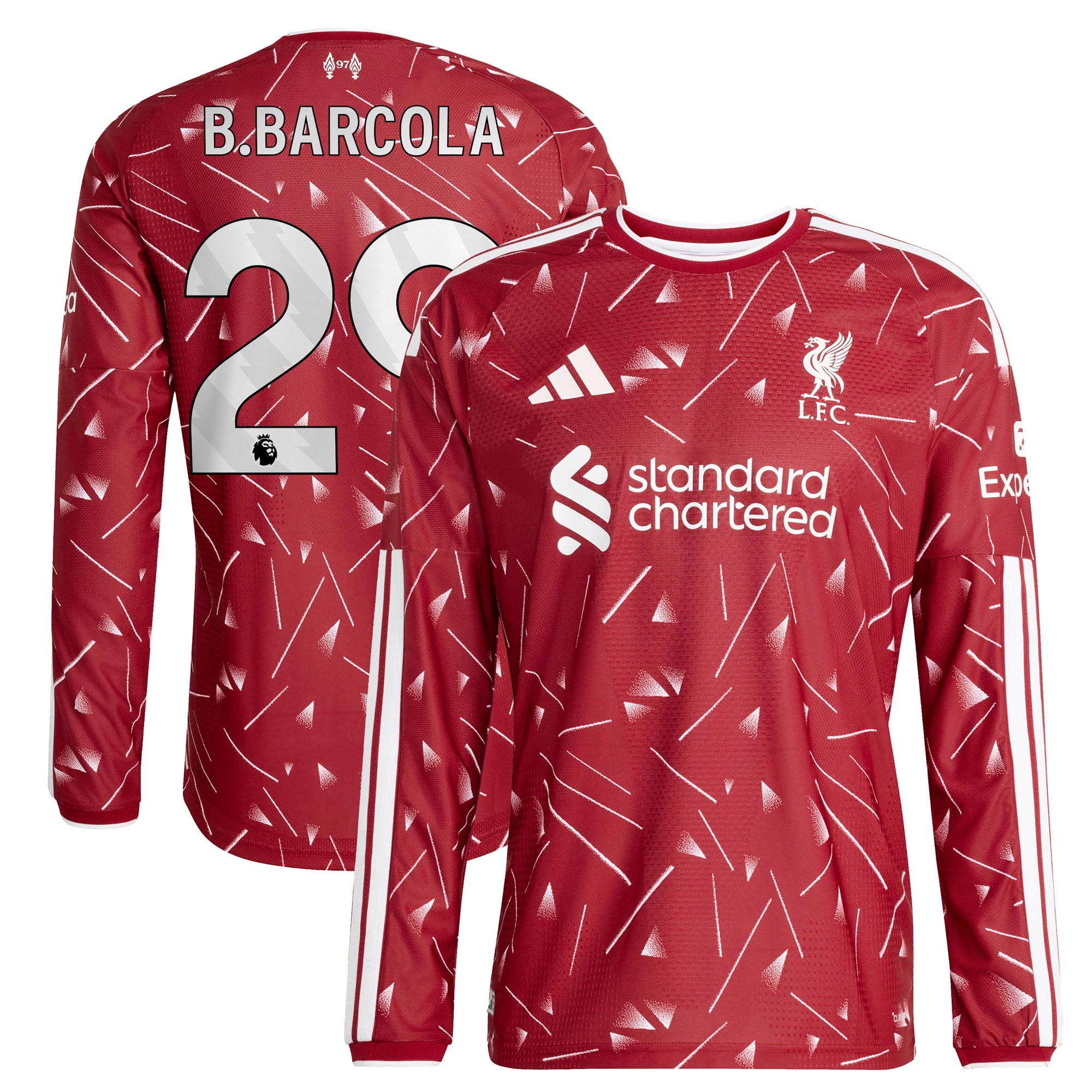 Liverpool adidas Home Authentic Shirt 2026-27 - Long Sleeve with B.Barcola 29 printing, , rebel_hi-res
