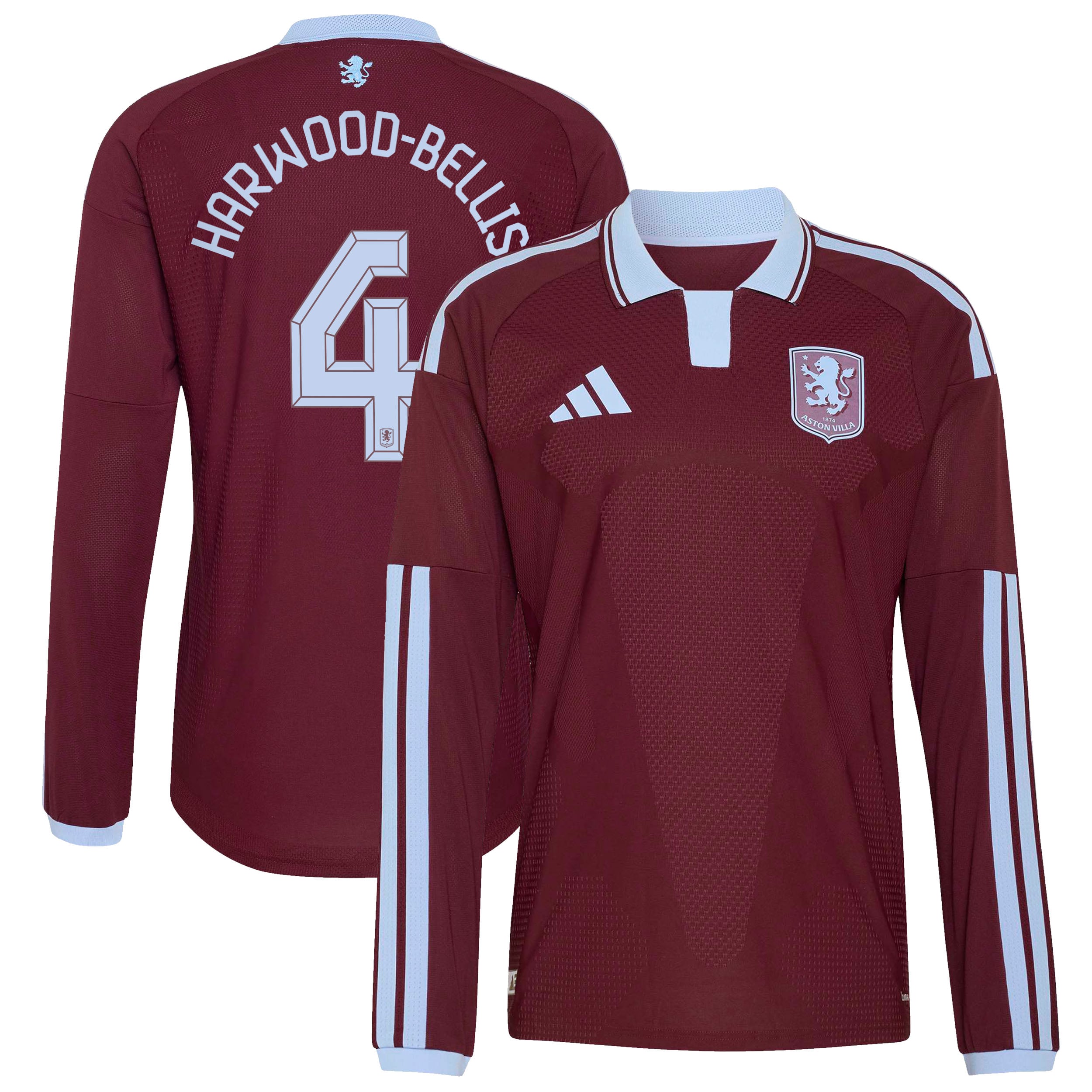 Aston Villa adidas Home Authentic Shirt 2026-27 - Long Sleeve with Harwood-Bellis 4 Cup printing