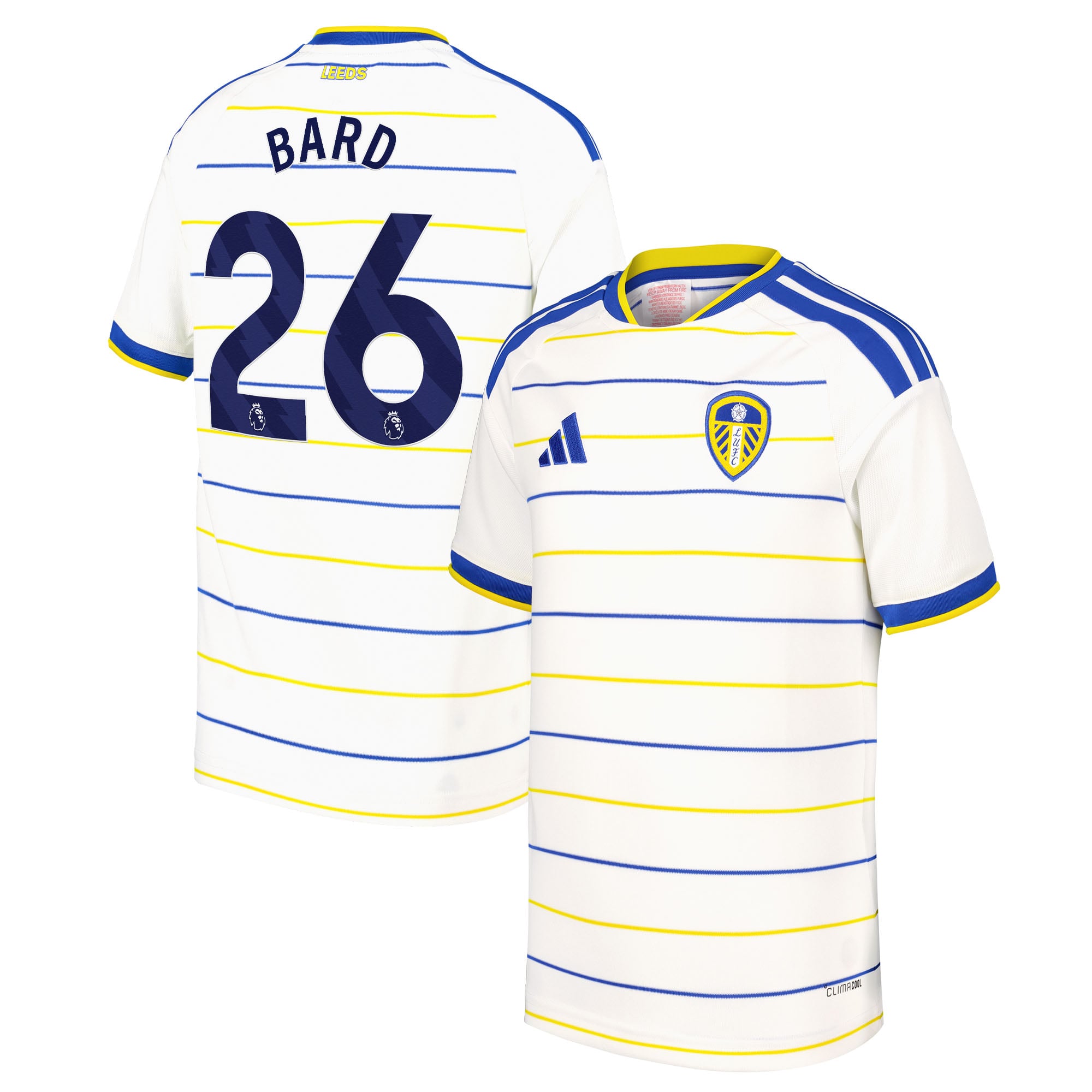 Leeds United adidas Home Shirt 2026-27 - Kids with Bard 26 printing, , rebel_hi-res