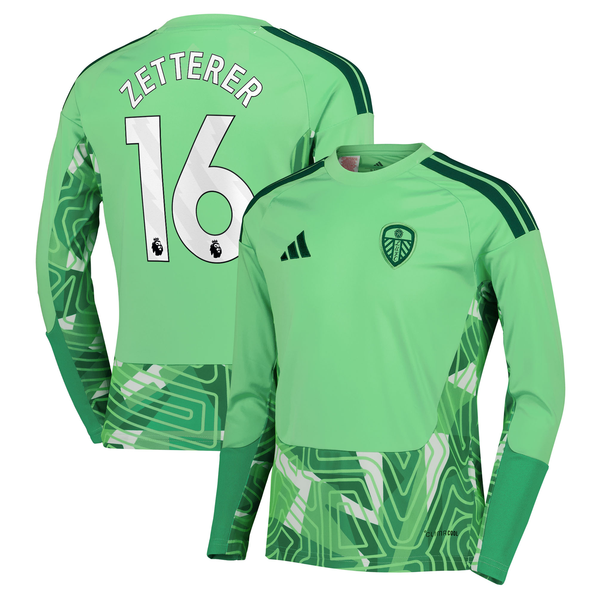 Leeds United adidas Goalkeeper Shirt 2026-27 - Long Sleeve - Kids with Zetterer 16 printing, , rebel_hi-res