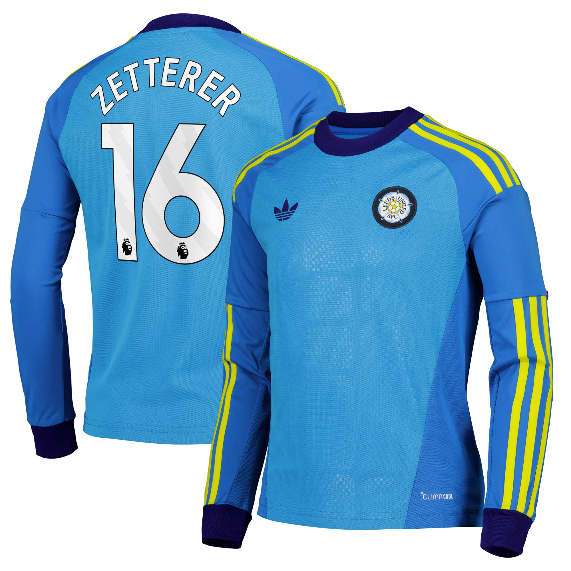 Leeds United adidas Goalkeeper Shirt 2026-27 - Long Sleeve - Kids with Zetterer 16 printing, , rebel_hi-res