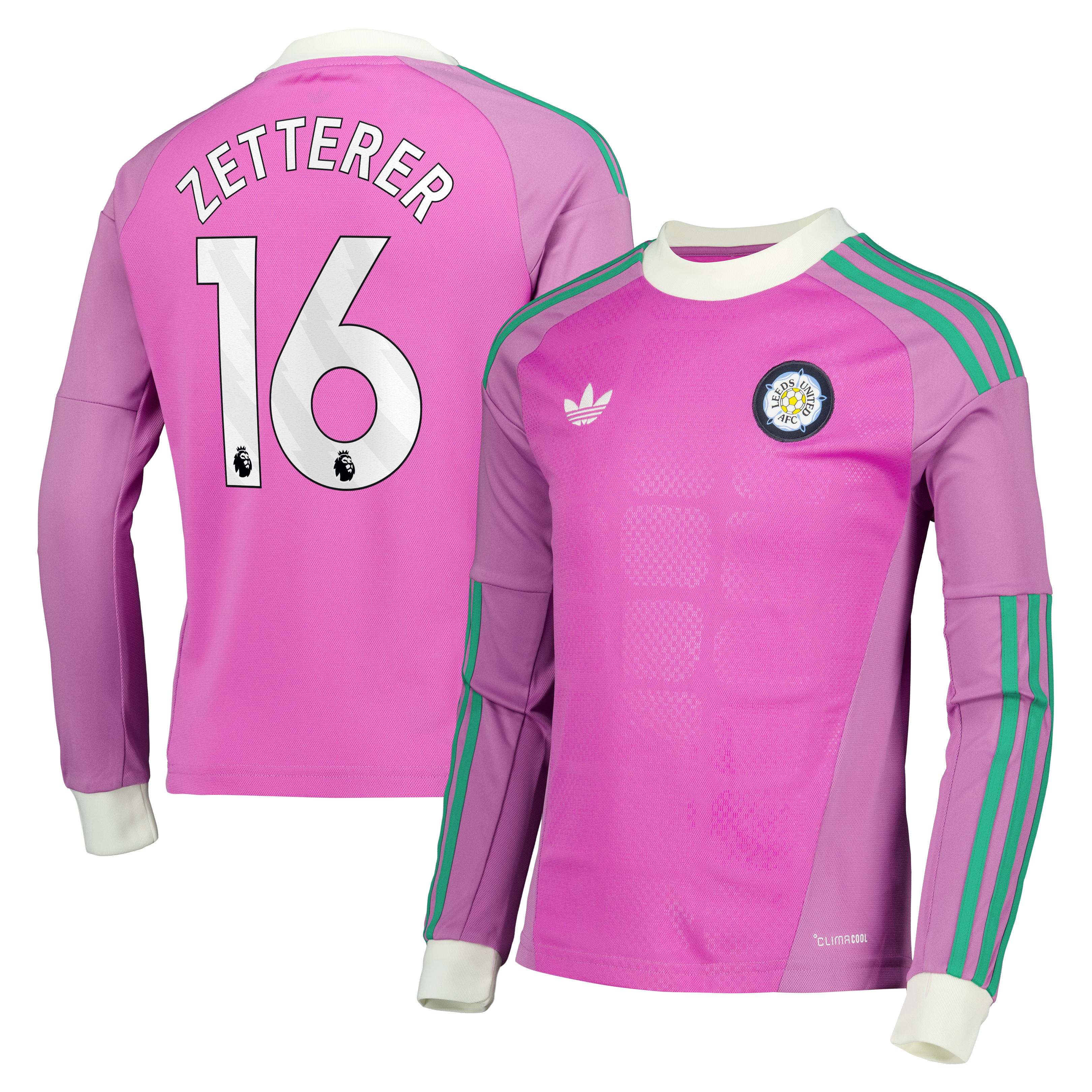 Leeds United adidas Goalkeeper Shirt 2026-27 - Long Sleeve - Kids with Zetterer 16 printing, , rebel_hi-res