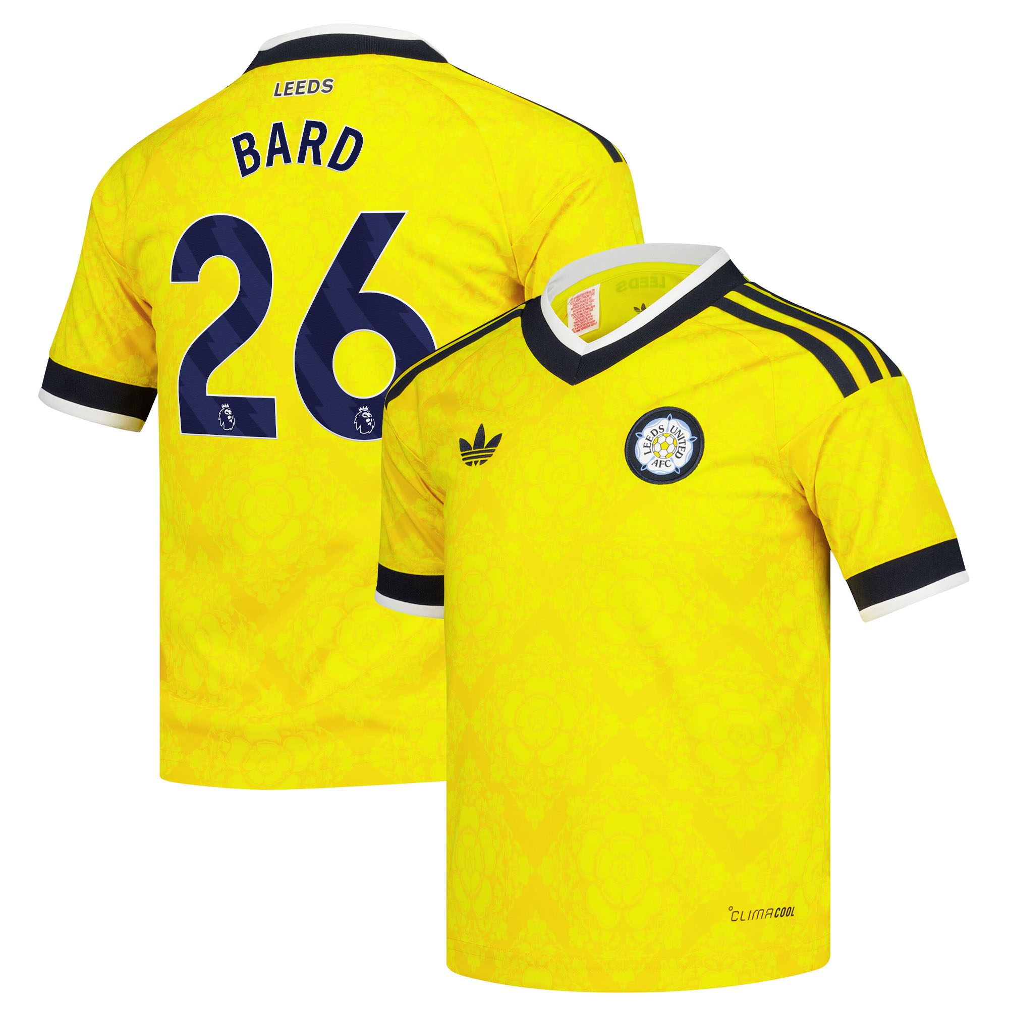 Leeds United adidas Away Shirt 2026-27 - Kids with Bard 26 printing, , rebel_hi-res