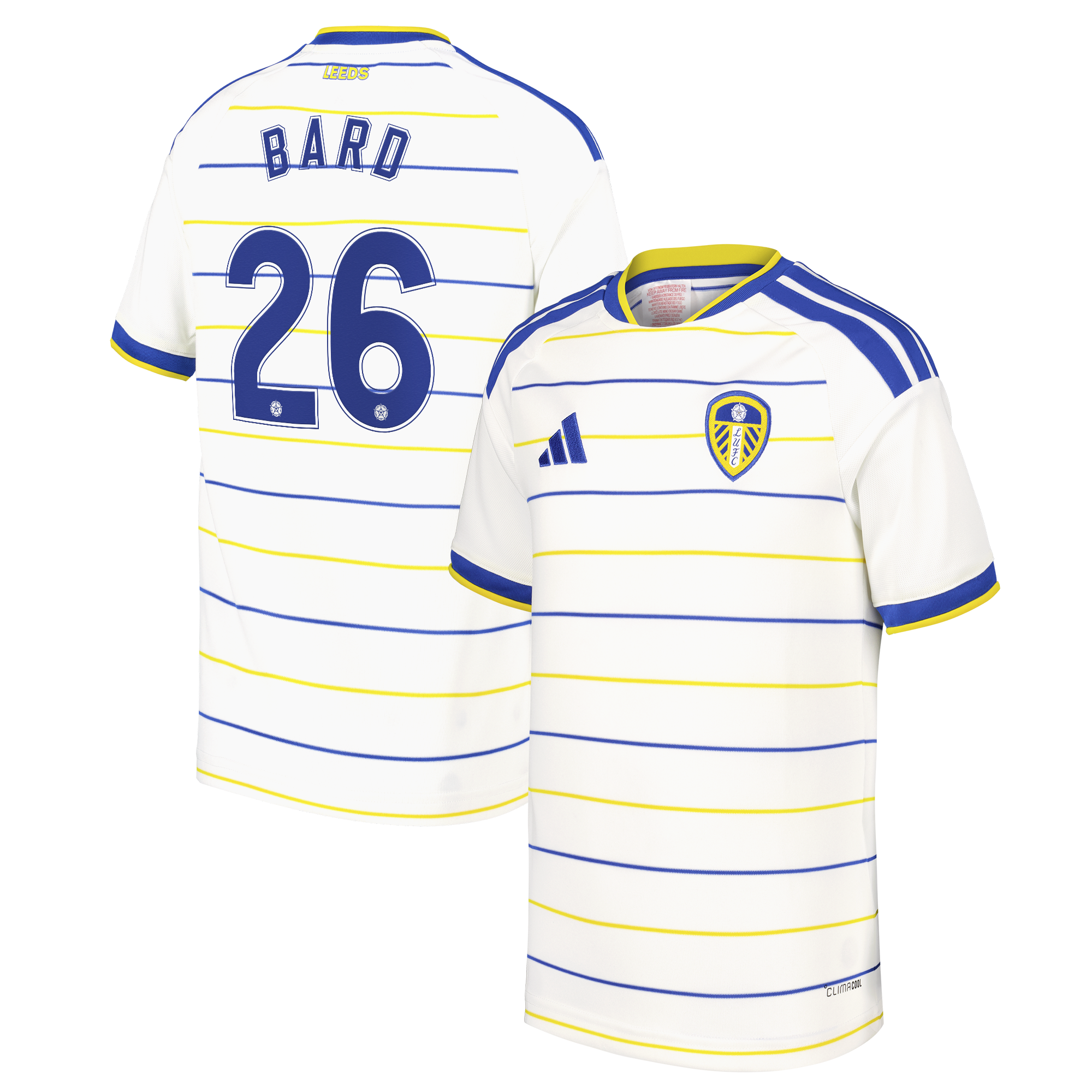 Leeds United adidas Home Shirt 2026-27 - Kids with Bard 26 Cup printing, , rebel_hi-res