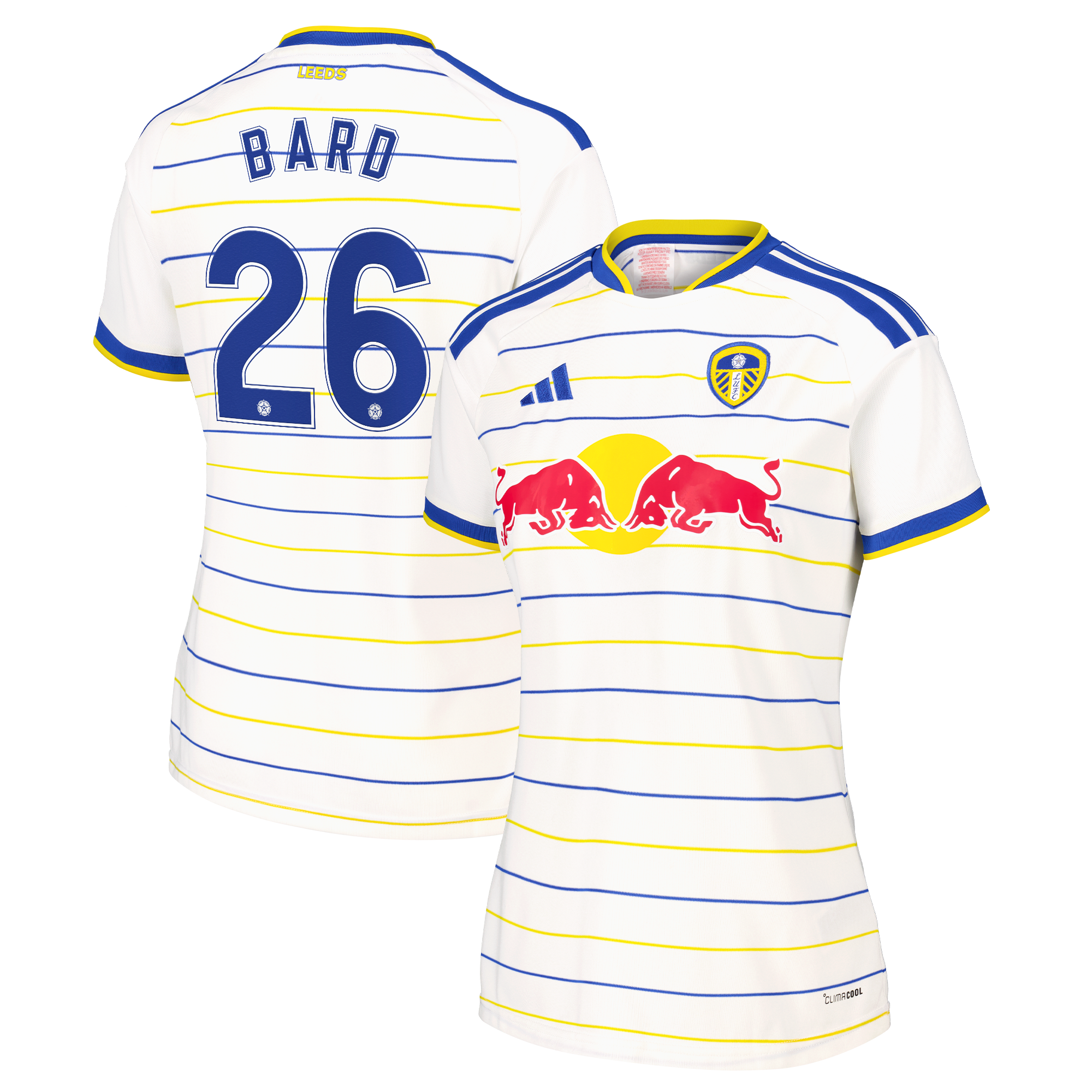 Leeds United adidas Home Shirt 2026-27 - Womens with Bard 26 Cup printing, , rebel_hi-res