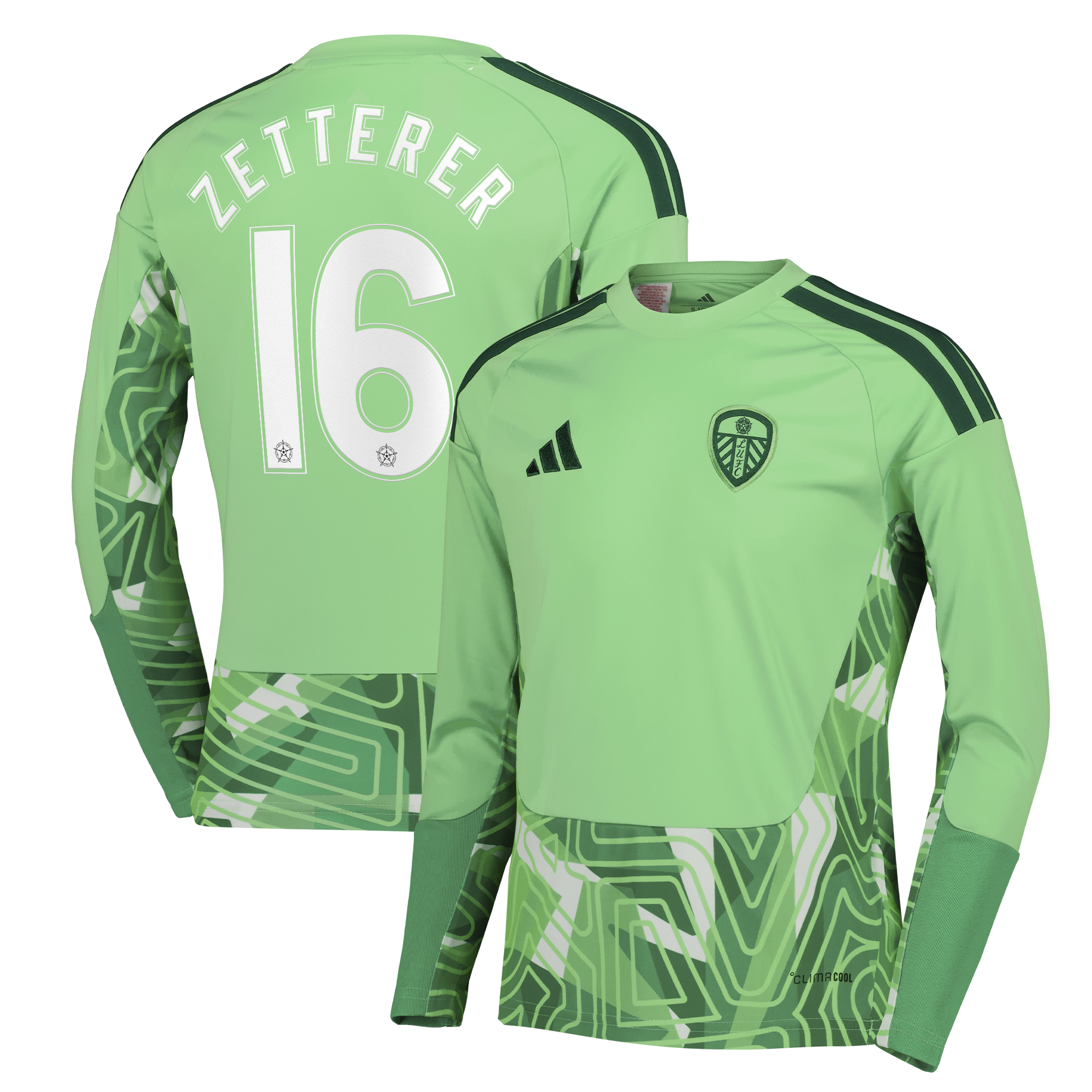 Leeds United adidas Goalkeeper Shirt 2026-27 - Long Sleeve - Kids with Zetterer 16 Cup printing, , rebel_hi-res