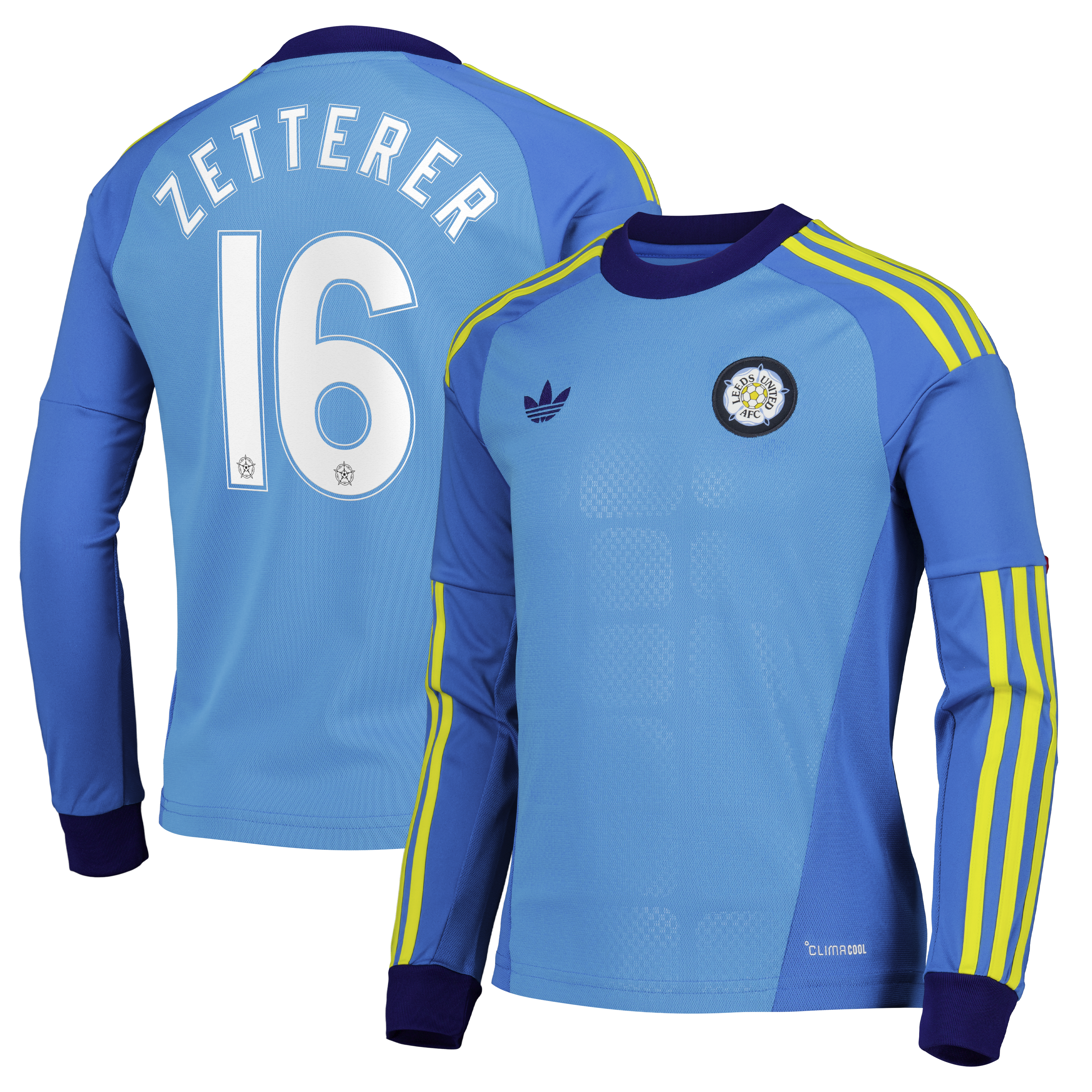 Leeds United adidas Goalkeeper Shirt 2026-27 - Long Sleeve - Kids with Zetterer 16 Cup printing, , rebel_hi-res