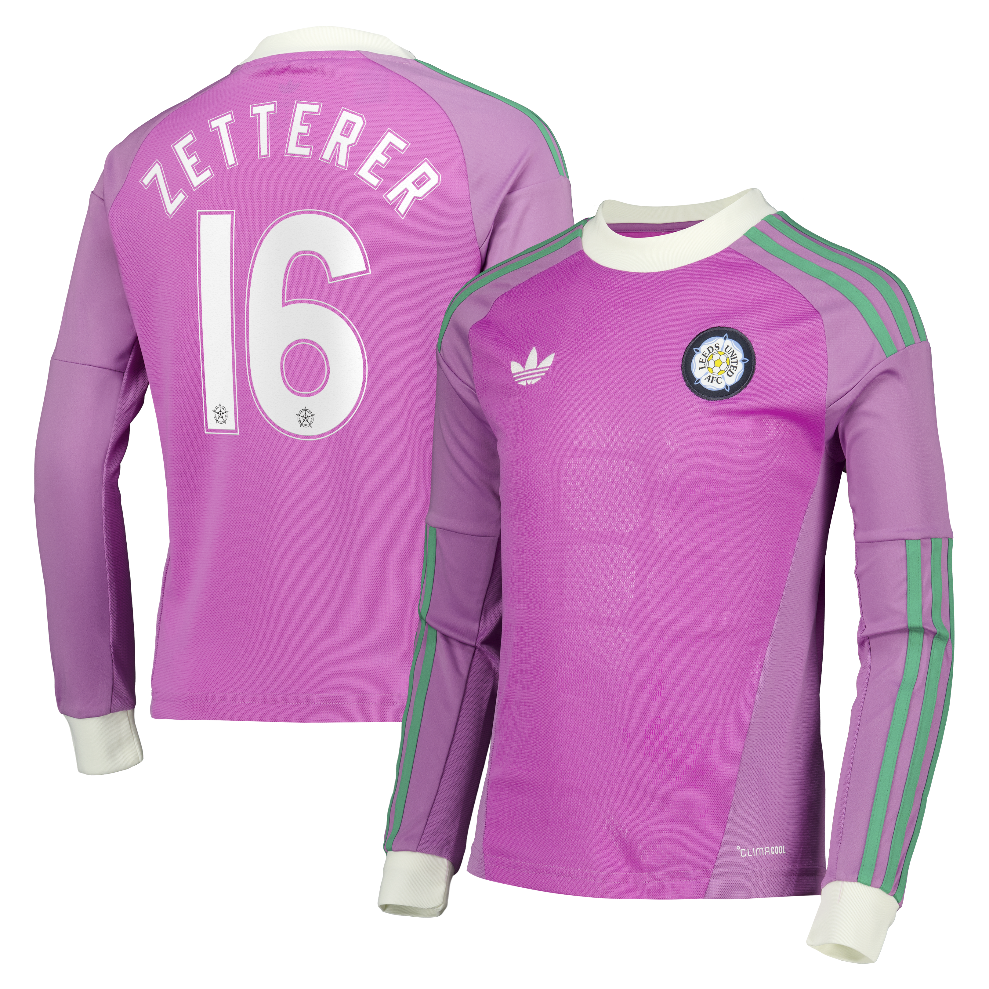 Leeds United adidas Goalkeeper Shirt 2026-27 - Long Sleeve - Kids with Zetterer 16 Cup printing, , rebel_hi-res