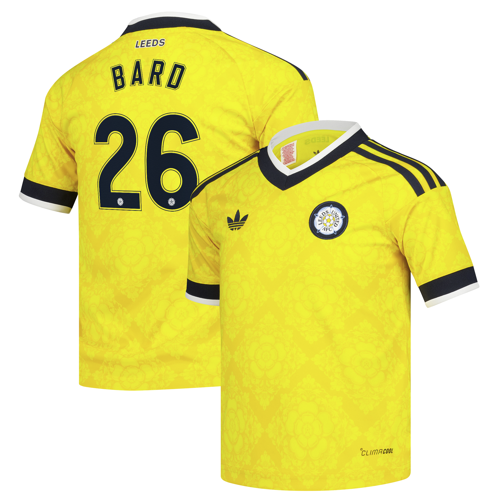 Leeds United adidas Away Shirt 2026-27 - Kids with Bard 26 Cup printing, , rebel_hi-res