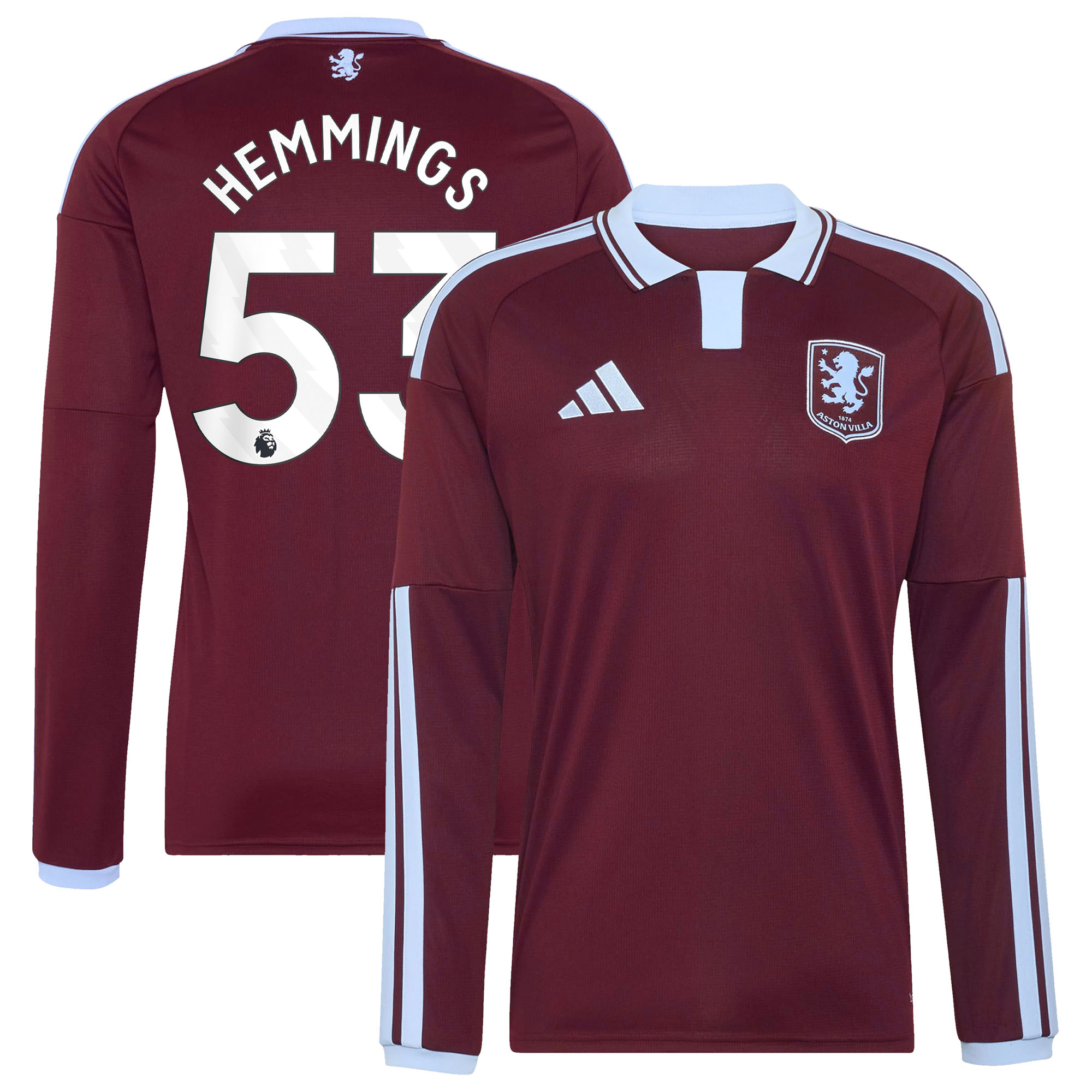 Aston Villa adidas Home Shirt 2026-27 - Long Sleeve with Hemmings 53 printing, , rebel_hi-res
