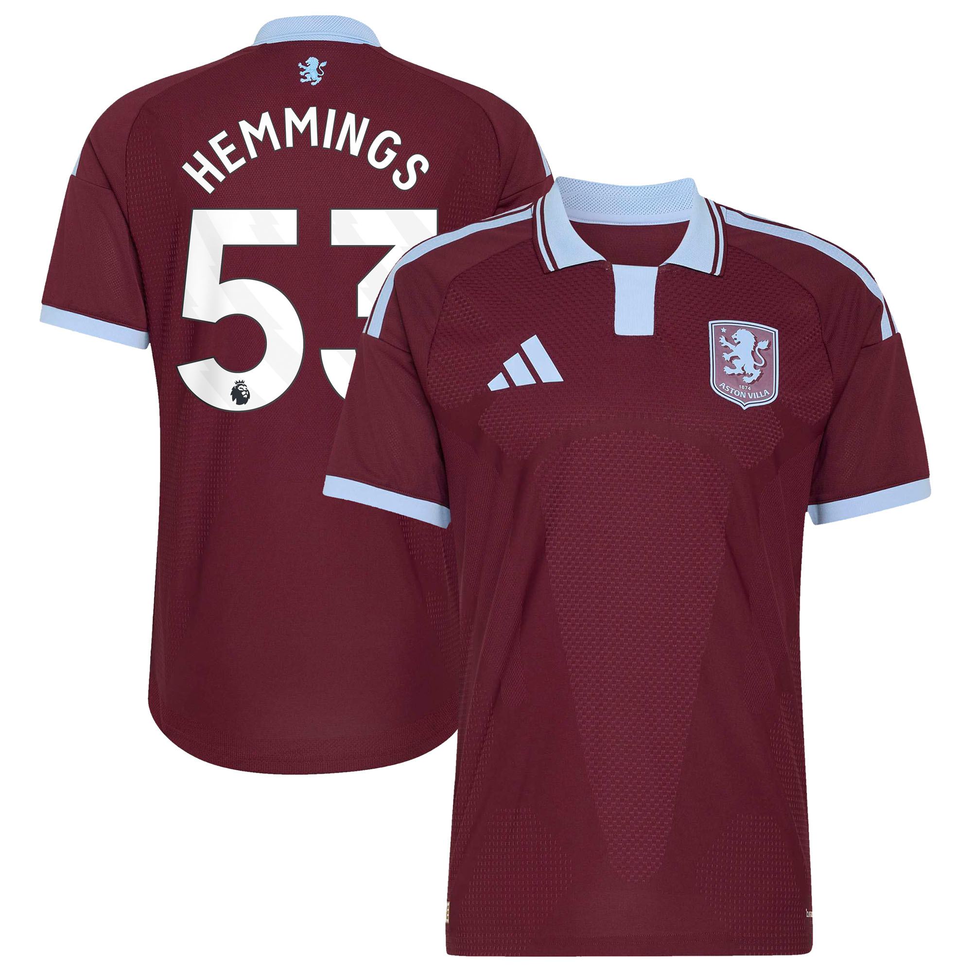 Aston Villa adidas Home Authentic Shirt 2026-27 with Hemmings 53 printing, , rebel_hi-res