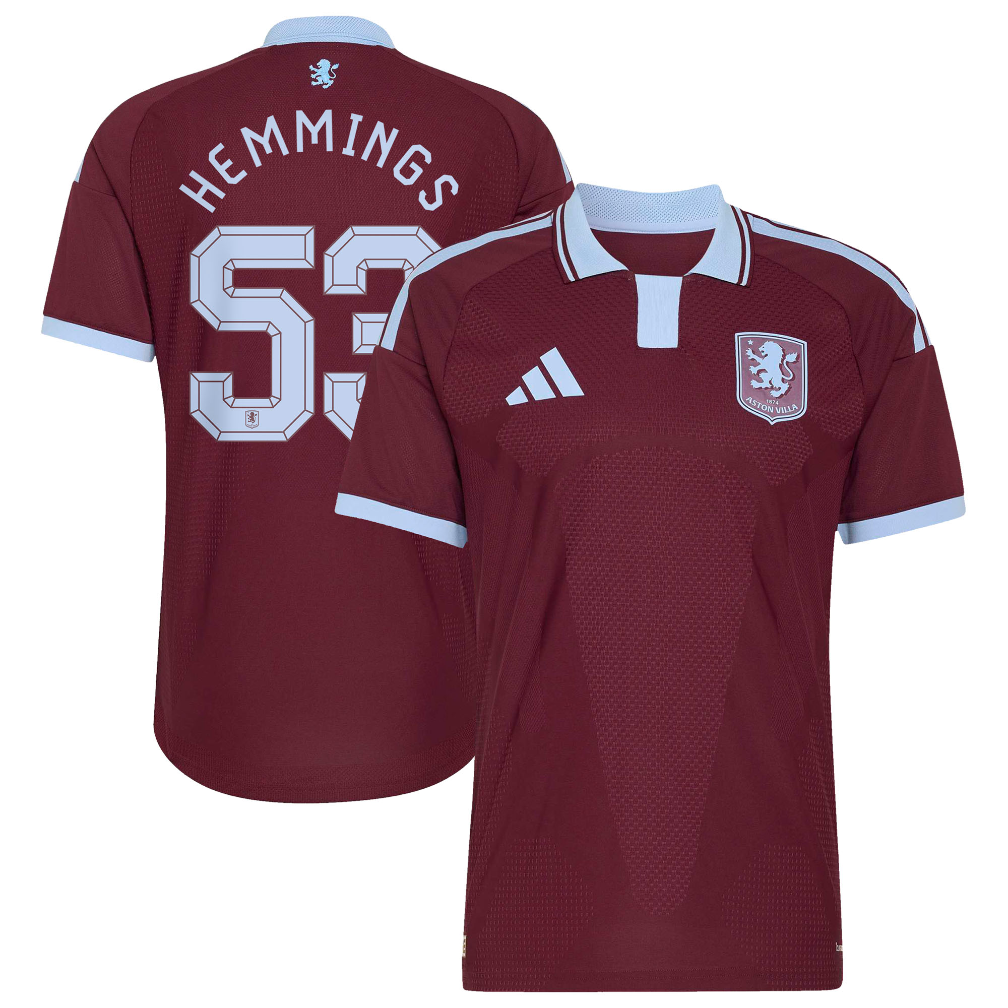 Aston Villa adidas Home Authentic Shirt 2026-27 with Hemmings 53 printing, , rebel_hi-res